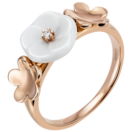 Ring Royal Blossom Bouquet, 3 Blossom S, 750 rose gold, 1 porcelain blossom S, 1 brillant 0,02 ct, TW, VSI, full cut good, 2 gold