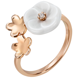 Ring Royal Blossom Bouquet, 3 Blossom S/XS/XS, 750 rose gold, 1  porcelain blossom S, 1 brilliant 0,02 ct, TW, VSI, full cut good,