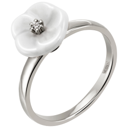 Ring Royal Blossom Basic, 750 white gold, 1 porcelain blossom S with 1 brillant 0,02 ct, TW, VSI, full cut good