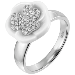 Ring Royla Blossom Pavé, 750 white gold, 50mm, 1 Blossom M pavé,  1 porcelain blossom M, 49 brilliants 0,224 ct, TW, VSI, full cut