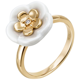 Ring Royal Blossom Bouquet, 1 Blossom M, 750 yellow gold, 1 porcelain blossom M, 1 brillant 0,01 ct, TW, VSI, full cut good