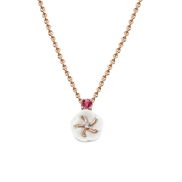 Necklace Royal Blossom Gem "Turmalin", 750 rose gold, 1 porcelain blossom, 1 Brill 0,04 ct VS fw