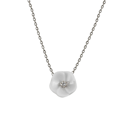 Necklace Royal Blossom Basic, 750 white gold, 1 porcelain blossom S with 1 brilliant 0,02 ct, TW, VSI, full cut good, length 45cm