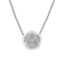 Necklace Royal Blossom Pavé, 750 white gold, 1 blossom pavé, 1 porcelain blossom M, 49 brilliants 0,224 ct, TW, VSI, full cut good