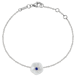 Bracelet Royal Blossom Basic Sapphire,  750 white gold, 1 porcelain blossom S with 1 Sapphire 0,07 ct blue faceted, length 19cm