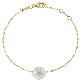 Bracelet Royal Blossom Basic,  750 yellow gold, 1 porcelain blossom S with 1 brilliant 0,02 ct, TW, VSI, full cut good, length 19c