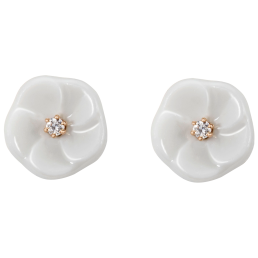 Ear studs Royal Blossom Basic, 750 rose gold, 2 porcelain blossoms size S with each 1 brilliant á 0,02 ct, TW, VSI, full cut good