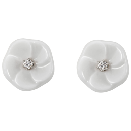 Ear studs Royal Blossom Basic, 750 white gold, 2 porcelain blossoms size S with each 1 brilliant á 0,02 ct, TW, VSI, full cut good