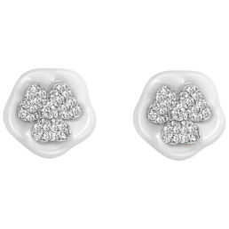 Ear studs Royal Blossom Pavé, 750 white gold, 2 blossoms S pavé,  2 porcelain blossoms M, 62 brilliants 0,232 ct, TW, VSI, full cu