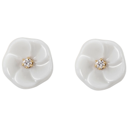 Ear studs Royal Blossom Basic, 750 yellow gold, 2 porcelain blossoms size S with each 1 brilliant á 0,02 ct, TW, VSI, full cut goo