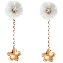 Earrings Royal Blossom Bouquet, 750 rose gold, 2 Blossoms S/XS, 2 porcelain blossoms S, 2 brilliants 0,04 ct, TW, VSI, full cut go