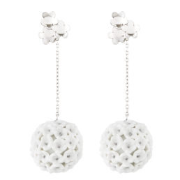 Earrings Boule Snowball Blossom, 750 white gold, Blossom pistils platinum painted decoration
