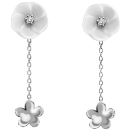 Earrings Royal Blossom Bouquet, 750 whit gold, 2 Blossoms S/XS, 2 porcelain blossoms S, 2 brilliants 0,04 ct, TW, VSI, full cut go