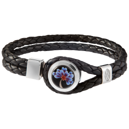 Leather bracelet Blue Blossom, 925 sterling silver