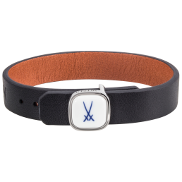 Leather Bracelet Trademark Swords in cobalt blue 1 hand-painted plate made of Meissen porcelain, size 1,4 x 1,4 cm