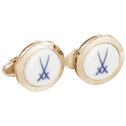 Cufflinks Trademark Swords in cobalt blue, 925 silver gold plated 2,2 x 4 cm