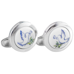 Cufflinks Dove with olive branch, 925 sterling silver