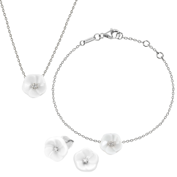 Set Royal Blossom Basic Earrings, Bracelet & Collier, 750 white gold