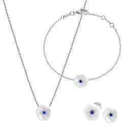 Set Royal Blossom Basic Sapphire, Earrings, Bracelet & Collier, 750 white gold