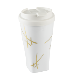 Coffee to go mug with plastic lid, Shape "nova", "Swords", V 0,35 l