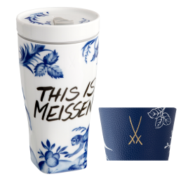 Coffee to go mug with porcelain lid and cuff, Shape "nova", mokey and sloth, V 0,35 l