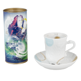 Drinking chocolate set, 2-pcs, ADORATIO Schokoladenkunst drinking chocolate 250g, cup & saucer form "Schwanendessin", V 0,14 l