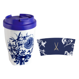 Coffee to go mug small with plastic lid and cuff, Shape "Nova", "The Original", white V 0,35 l