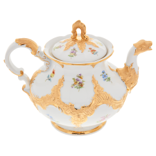 MEISSEN B-Form Gold Bronze Strewn Flowers Teapot