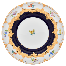 MEISSEN B-Form Royal Blue Gold Bronze Strewn Flowers Dinner Plate