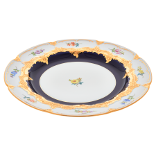 MEISSEN B-Form Royal Blue Gold Bronze Strewn Flowers Dinner Plate