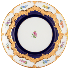 MEISSEN B-Form Royal Blue Gold Bronze Strewn Flowers Dessert plate
