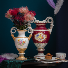 MEISSEN Exclusive Collection Vase with Snake Handles Flower Bouquet