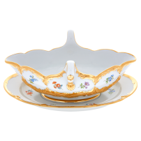 MEISSEN B-Form Gold Bronze Strewn Flowers Espresso Cup with Saucer