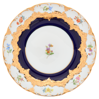 MEISSEN B-Form Royal Blue Gold Bronze Strewn Flowers Dinner Plate